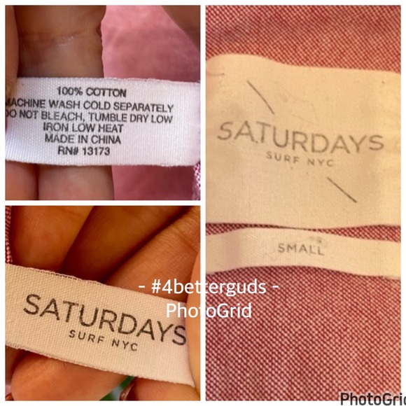 Saturdays Surf NYC Boucle Oxford Long Sleeve Button Front Cotton Shirt Red Small - Picture 7 of 15